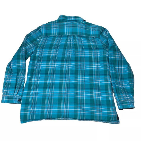 LL Bean Shacket Womens Large Blue White Plaid Fleece Lined Button Up Barn Chore - Picture 2 of 11